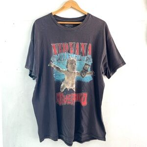 NIRVANA Black Graphic Short Sleeve Band Tee with Red & Blue Print